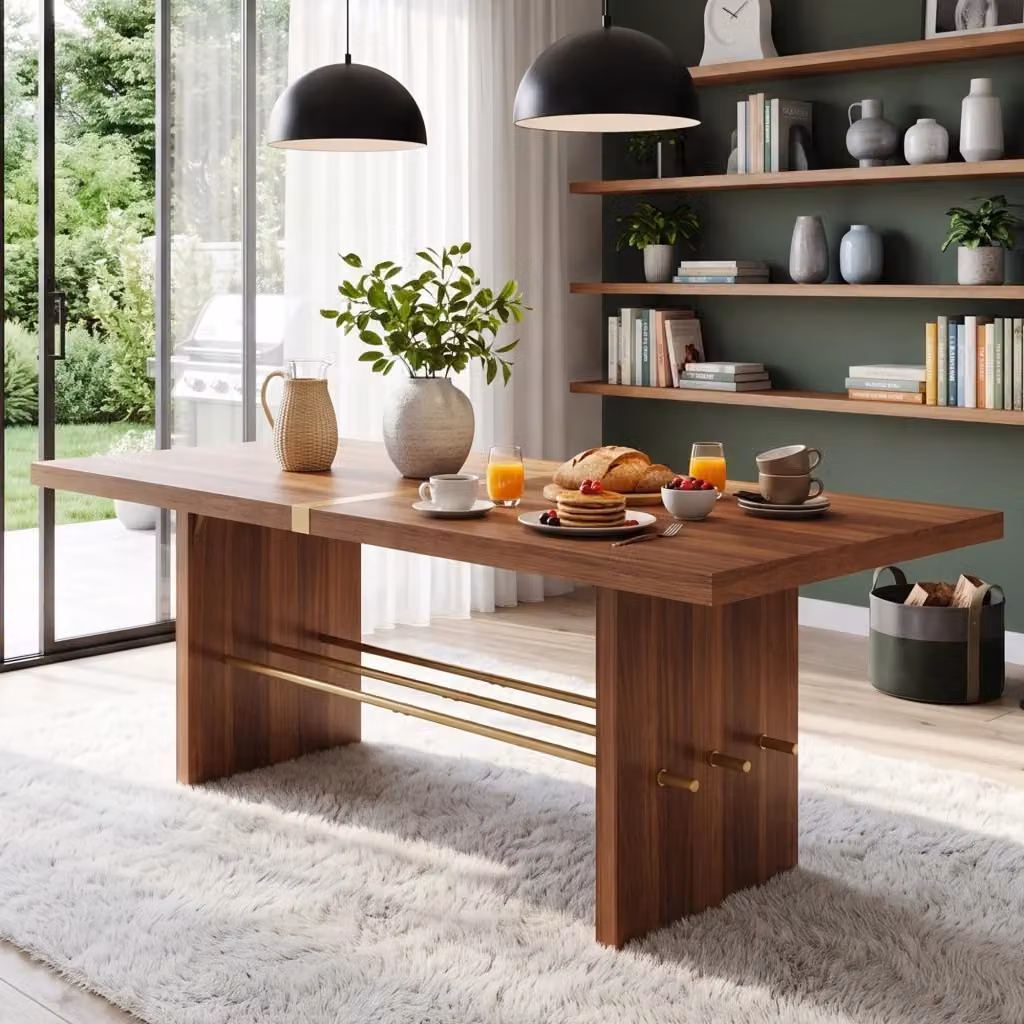 Tavolo da pranzo rettangolare WISHDOR in MDF laminato, colore marrone e oro, L: 180 cm, P: 75 cm, H: 75 cm – 2
