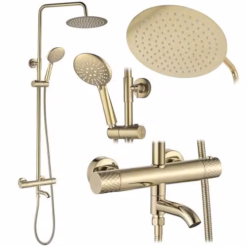 Rea - Set Doccia D'Oro Lungo Diamond, Termostato, 27X34,5X117cm