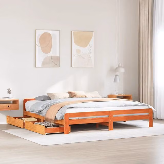 Letto senza Materasso-Struttura Letto Marrone Cera 200x200 cm in Legno di Pino 708711