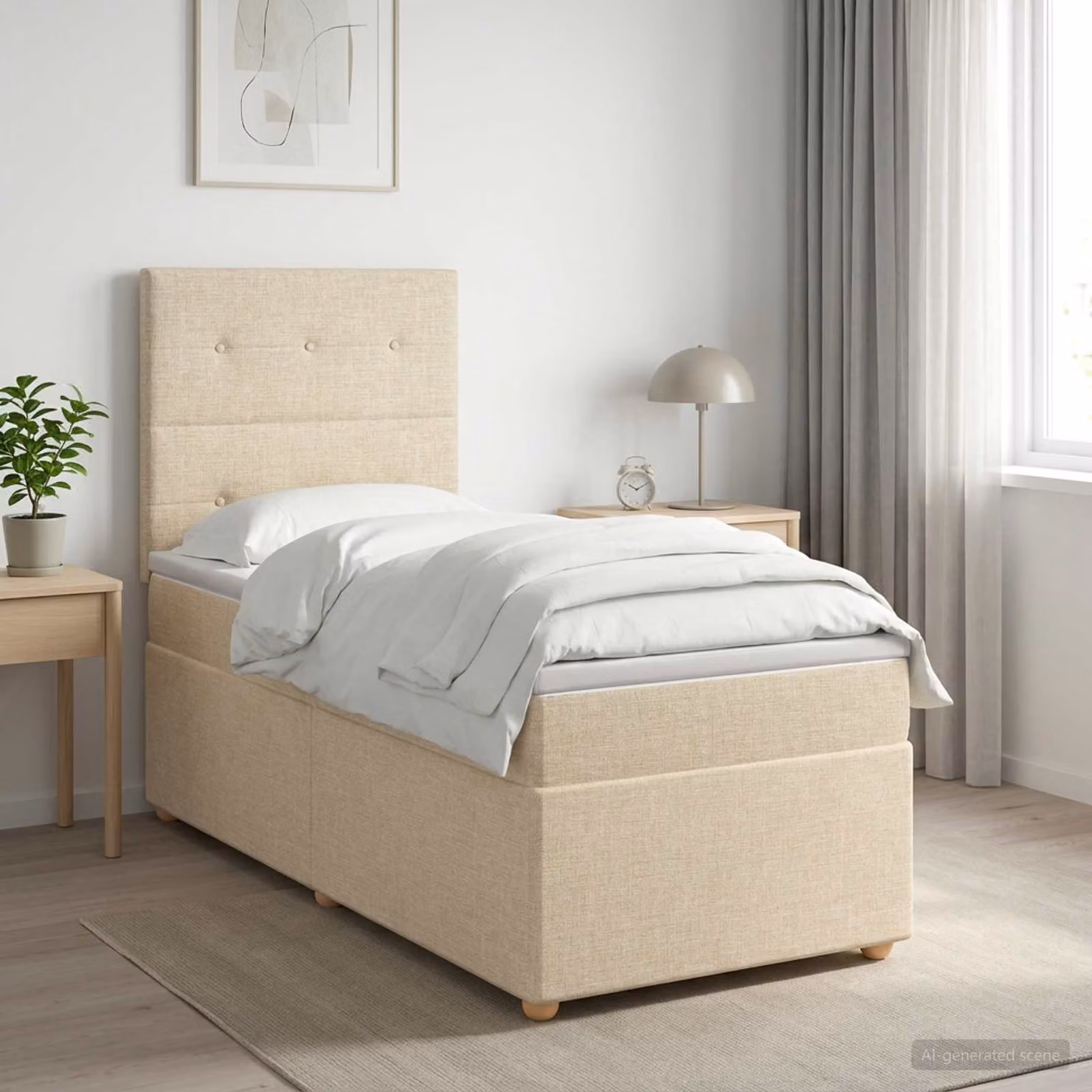 Letto box spring con materasso ibrido vidaXL in tessuto beige e bianco, L/P: 190 x 90 cm