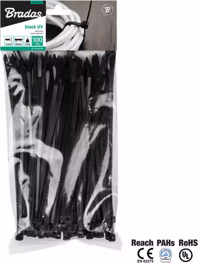 BRADAS Fascette 3,6x150 mm 100 pz UV NERO BR-TS1136150B