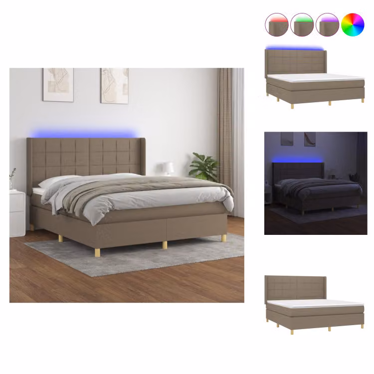 vidaXL Letto a molle con materasso e tessuto LED Taupe 160x200 cm - Letti & strutture letto