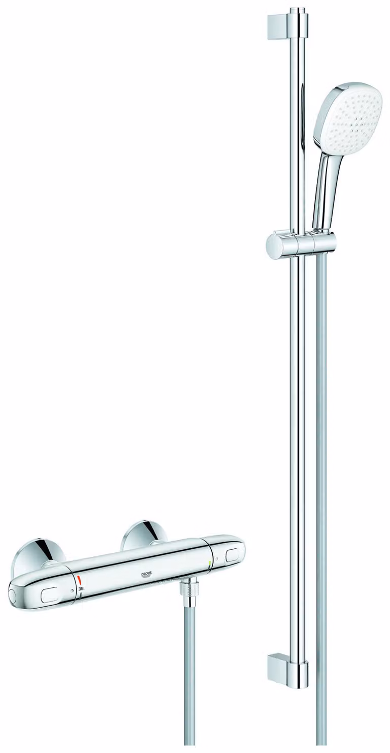 GROHE Grohtherm 1000 Mitigeur thermostatique pour douche, raccords en S, avec Tempesta Cube set de barre de douche 900mm, chrome, 34824005, 34824005