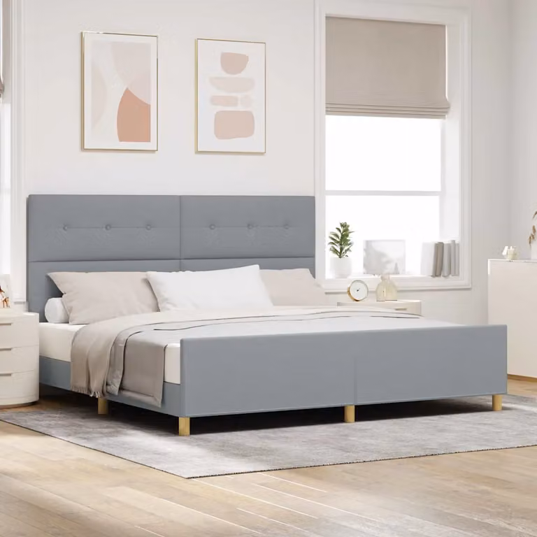 Struttura del letto moderna vidaXL in tessuto grigio con legno di pino L/P/H: 200 x 200 x 128 cm