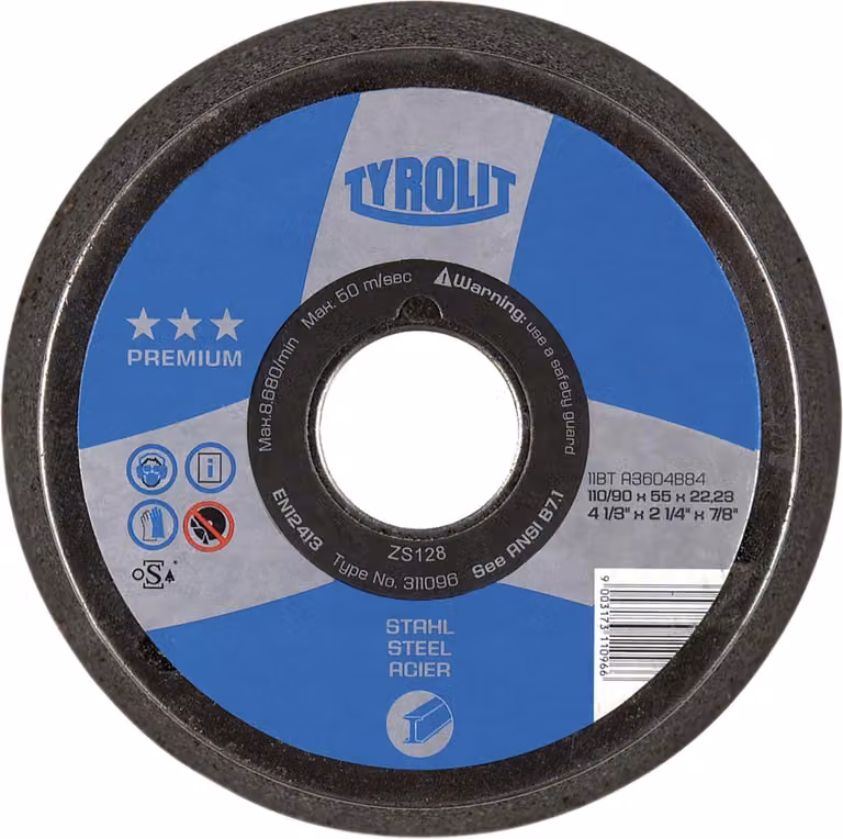 Mola a tazza TYROLIT conica Premium***Shape 11ZB in corindone 110/90x55/M14 grana 16