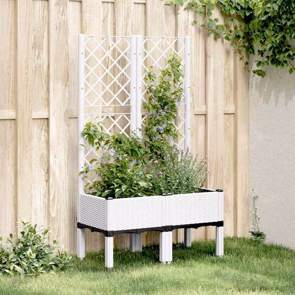 Fioriera da giardino con graticcio vidaXL bianca in plastica L: 80 cm, P: 40 cm, H: 142 cm