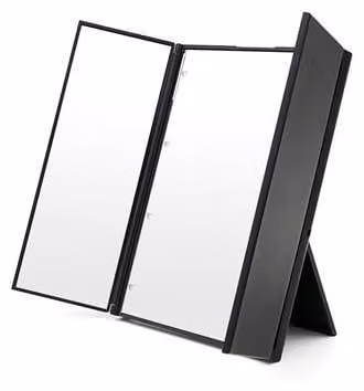 Specchio cosmetico pieghevole a tre ante UNIQ con luce LED, nero