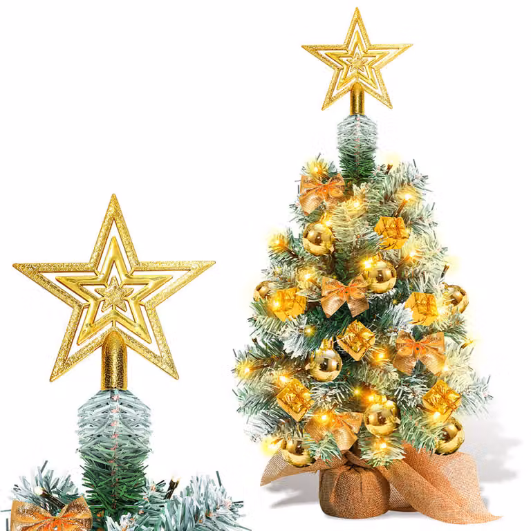 Jopassy Mini Albero di Natale Artificiale Albero di Natale con Palla di Natale, Piccolo Fiocco e Luci LED 40cm