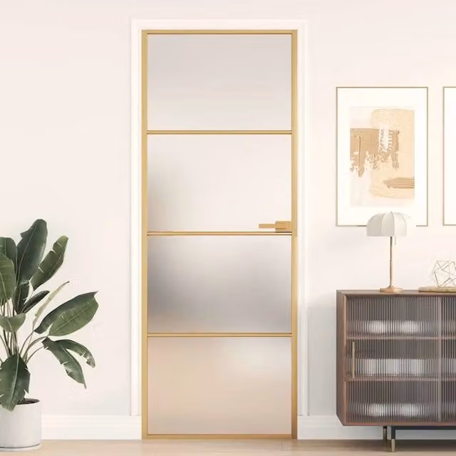 Porta Interna Scorrevole vidaXL in Alluminio e Vetro Temperato, Colore Oro, L: 76 cm, H: 201,5 cm