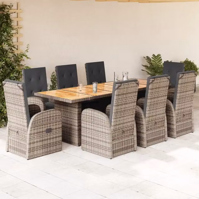 Set da pranzo da giardino vidaXL in legno di acacia e polyrattan grigio con 9 pezzi