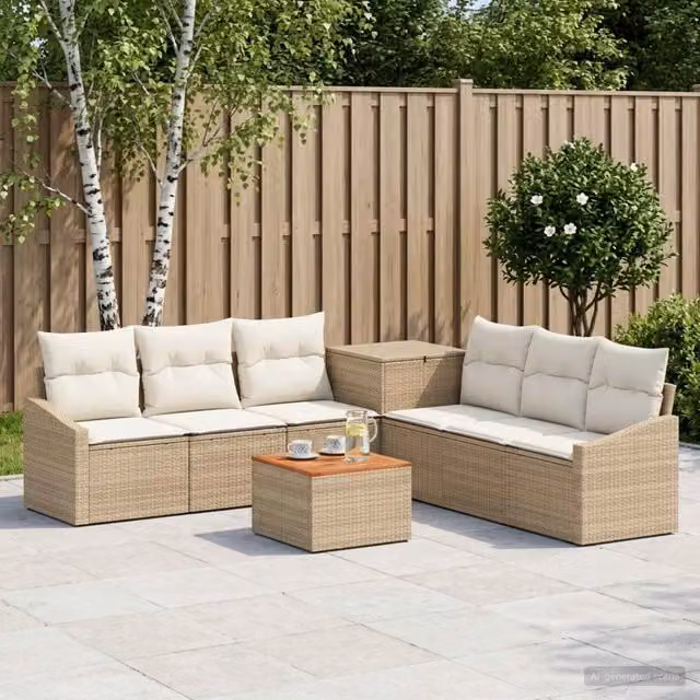 Set di divani 8 pz Beige e Bianco Crema 55 x 55 x 37 cm 3448234