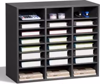 Organizzatore per documenti VEVOR grigio con 24 scomparti e ripiani regolabili in truciolare e MDF, H: 73,7 cm, L: 30,5 cm, P: 62 cm