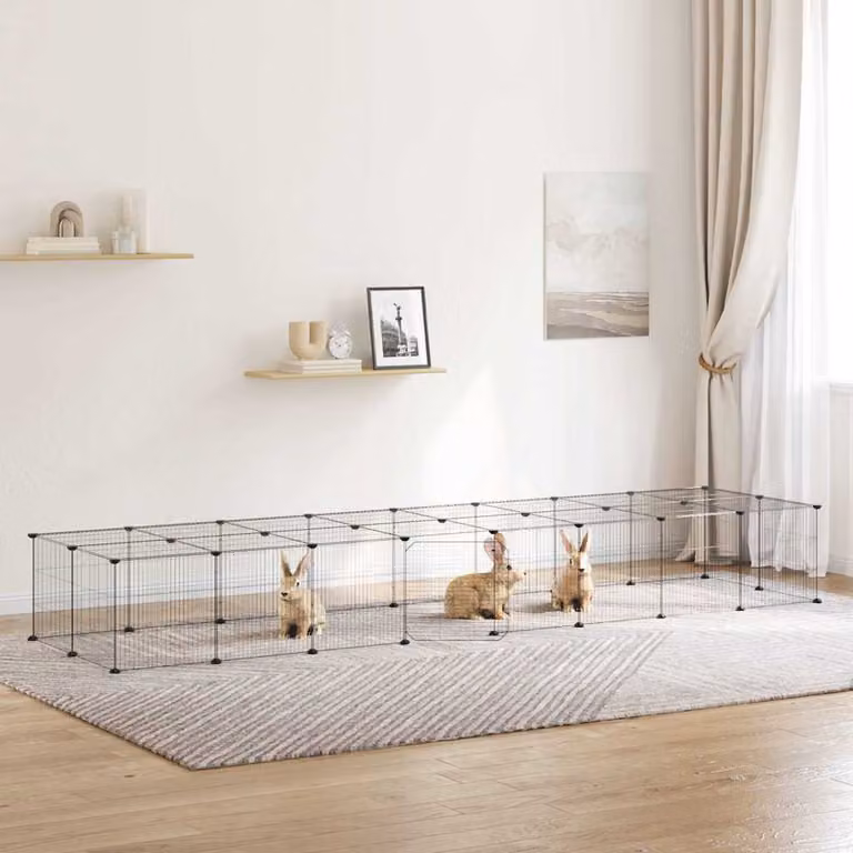 vidaXL Gabbia per Animali con 36 Pannelli in Acciaio Nero L: 280 cm, H: 70 cm, P: 70 cm