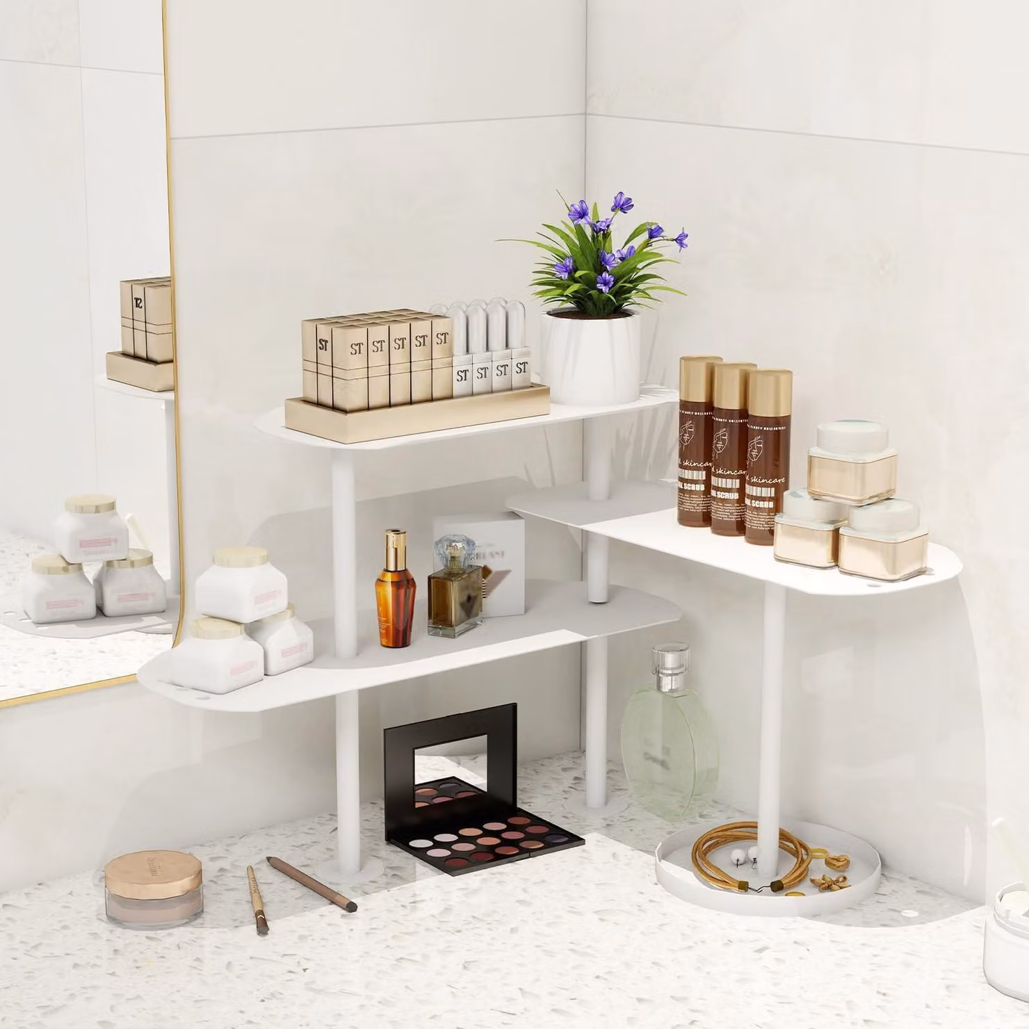 Omgoods - Organizer angolare regolabile per la cucina - Scaffale metallico per alimenti con 3 ripiani