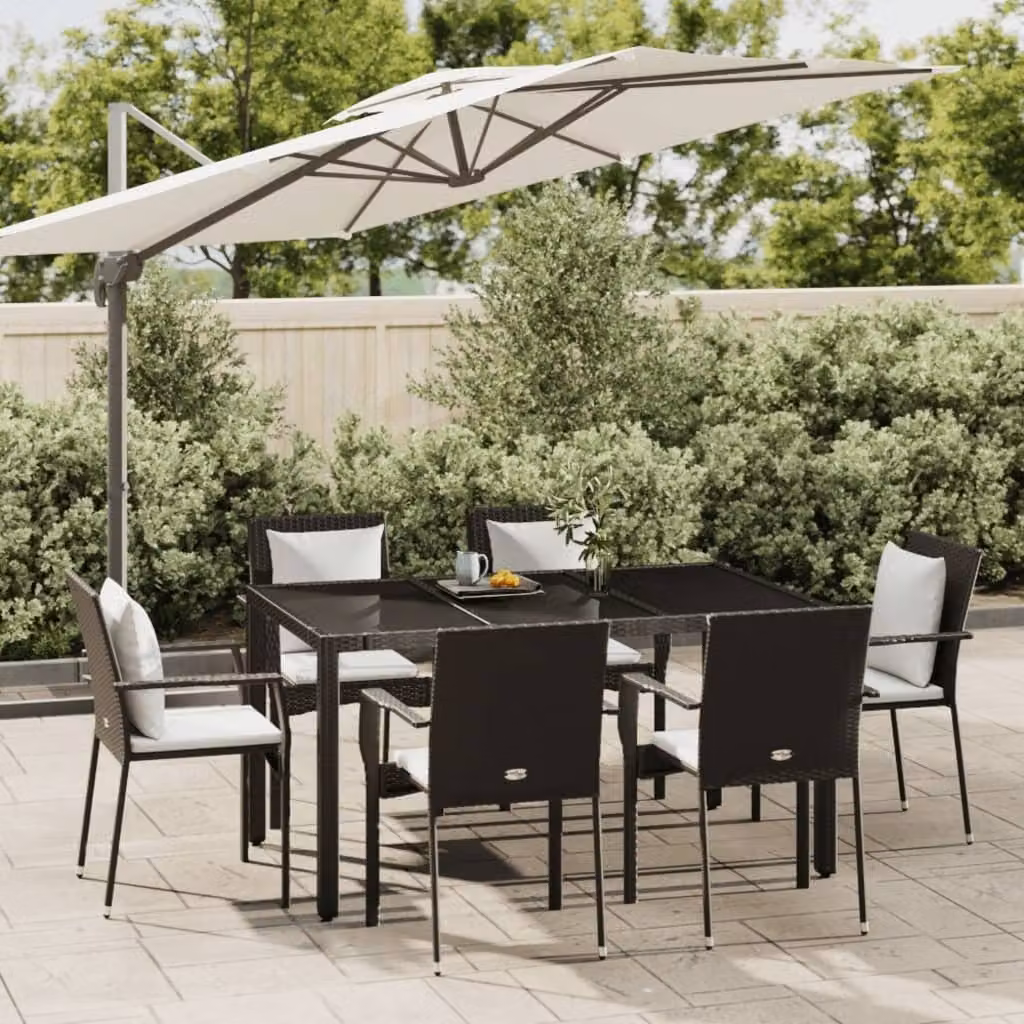 Maison Exclusive - Set da pranzo da giardino 7 pezzi con cuscini in polyrattan nero