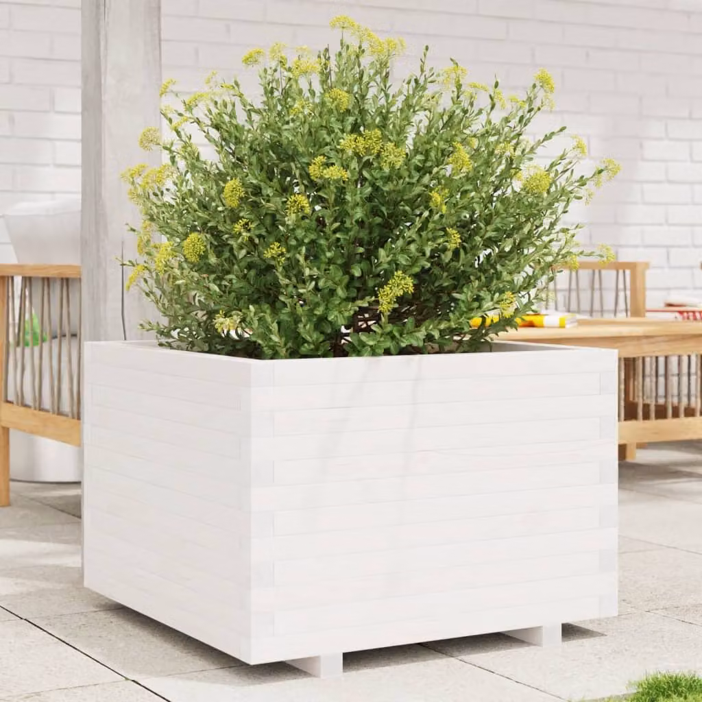 vidaXL Fioriera da Giardino Bianca in Legno di Pino, L/P/H: 70 x 70 x 49,5 cm
