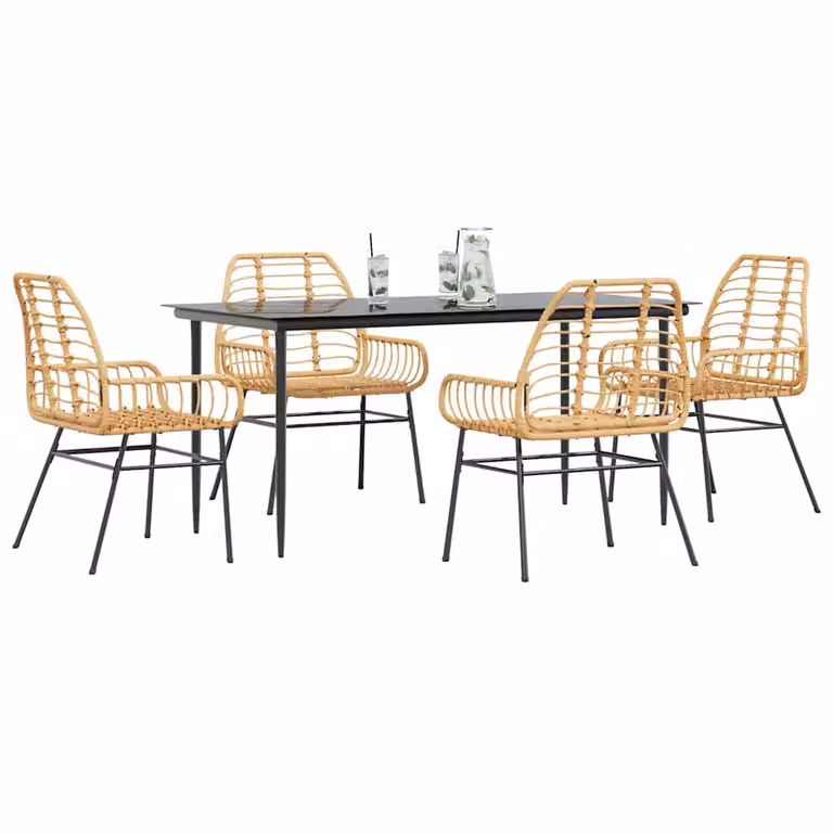 Set da pranzo da giardino vidaXL in polyrattan con tavolo in vetro, 5 pezzi, nero e marrone