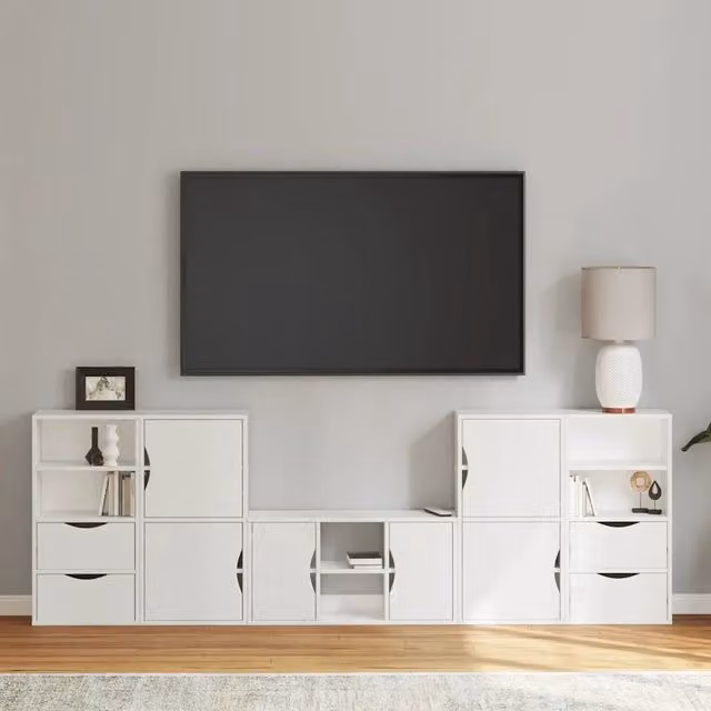 Mobile TV 5 pz con Contenitore ODDA Bianco in Legno di Pino 3365375