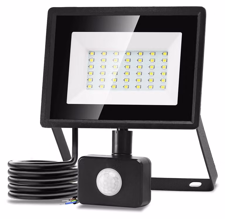 Faretto a LED con sensore di movimento, 30 W, colore nero, realizzato in pressofusione