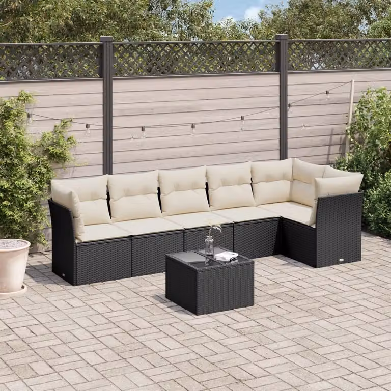 Maison Exclusive - Set da giardino 7 pezzi con cuscini in polyrattan nero