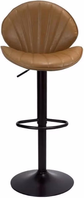 Sgabello regolabile Tezeta in ecopelle color beige e marrone con struttura in metallo nero e seduta cilindrica