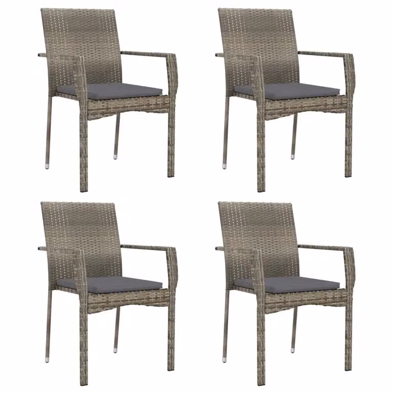 Set di 4 sedie da giardino con cuscini vidaXL in polyrattan grigio con braccioli