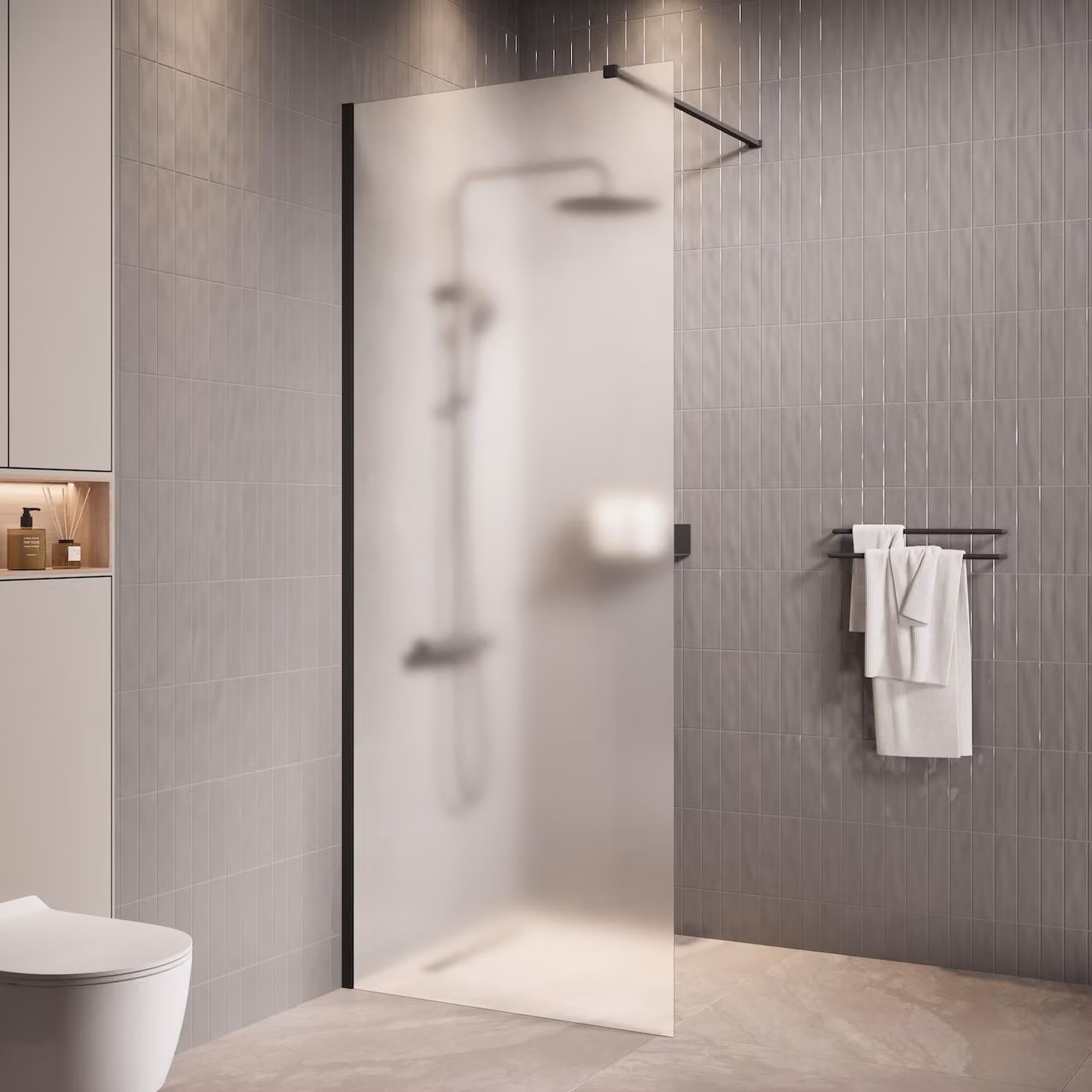 Badplaats Parete Doccia Florida 90 x 200 cm - Nero - Doccia Walk-In 8 mm con Vetro Satinato