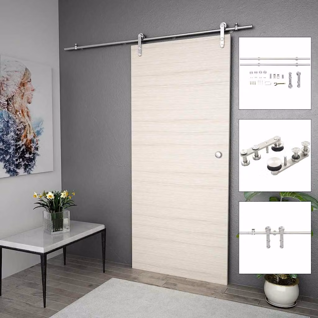 vidaXL Kit Binari per Porta Scorrevole in Acciaio Inossidabile Argento, 183 cm