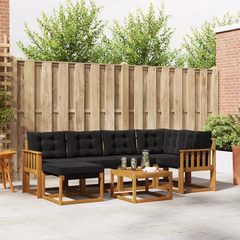 Set di divani da esterno vidaXL 7 pz in legno di acacia con cuscini marrone e nero