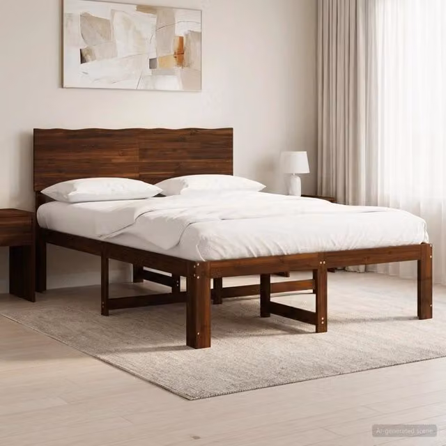 Letto matrimoniale in legno di acacia vidaXL Marrone, L/P/H: 140 x 190 x 101 cm – 1