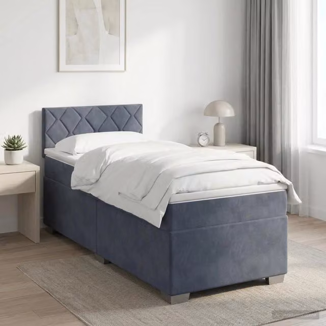 Letto box spring con materasso ibrido vidaXL in velluto grigio, L/P: 90 x 190 cm – 1