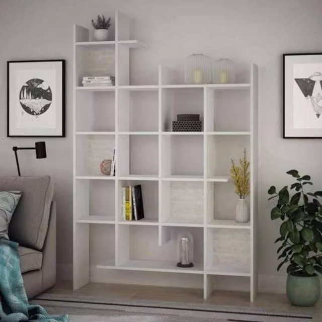 Libreria moderna con 6 ripiani bianca L 122 cm x P 25,5 cm x H 188 cm – 1