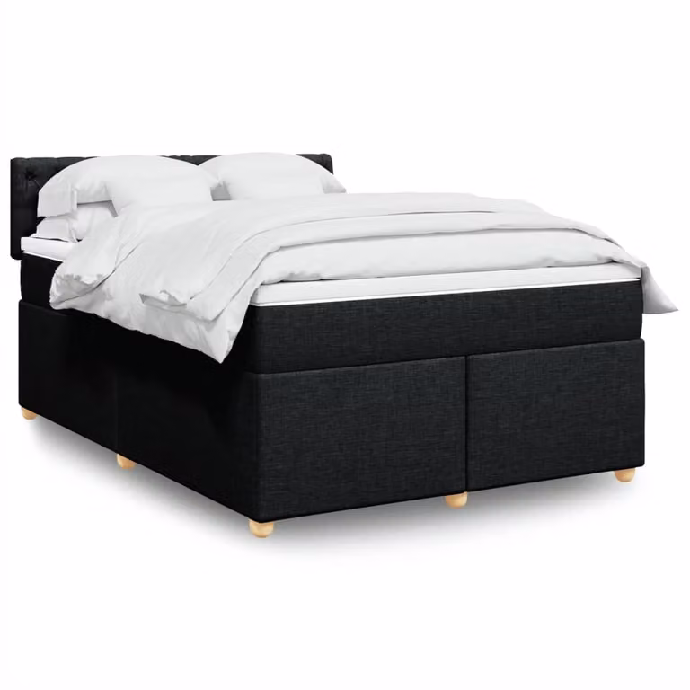 vidaXL Giroletto a Molle Ibrido con Materasso Nero e Bianco in Tessuto L/P/H: 140 x 190 x 100,5 cm
