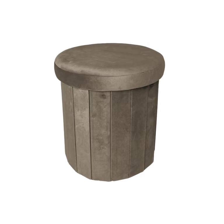 Pouf pieghevole cilindrico in velluto marrone, Altezza: 38 cm