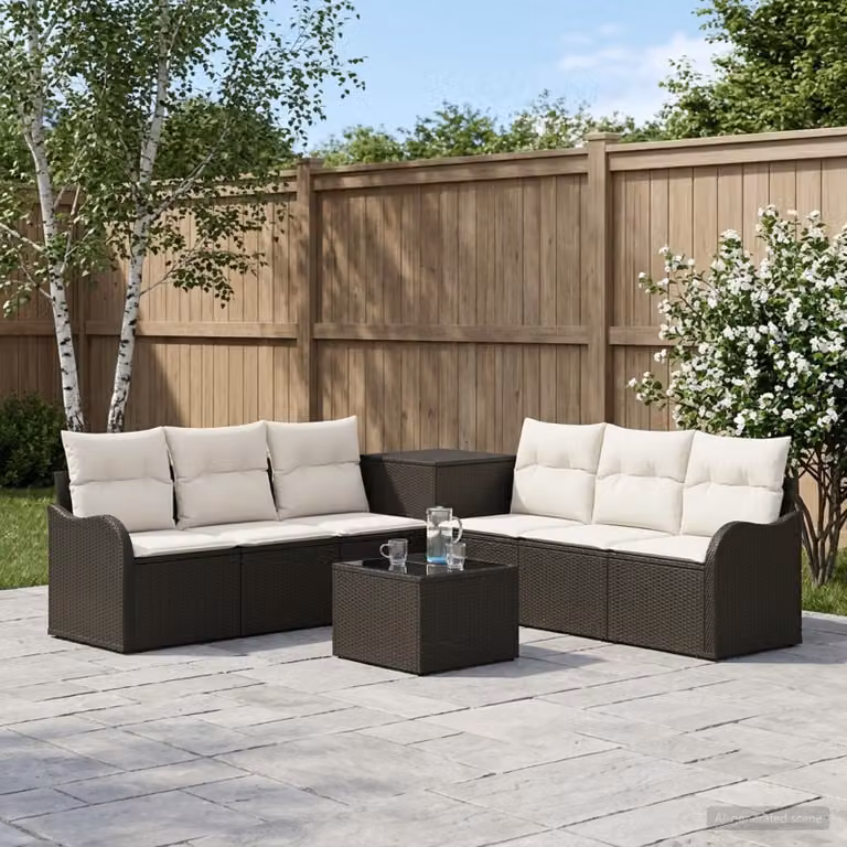 vidaXL Set di divani da giardino 8 pz in polyrattan con tavolino e cuscini, design moderno L-shape, colori nero, bianco e beige