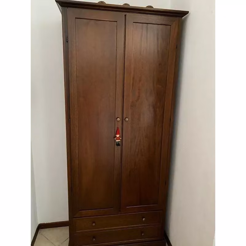 Armadio in stile arte povera Mobili 2G con 2 ante e cassetti interni in legno color noce L: 87 cm, P: 40 cm, H: 192 cm – 2