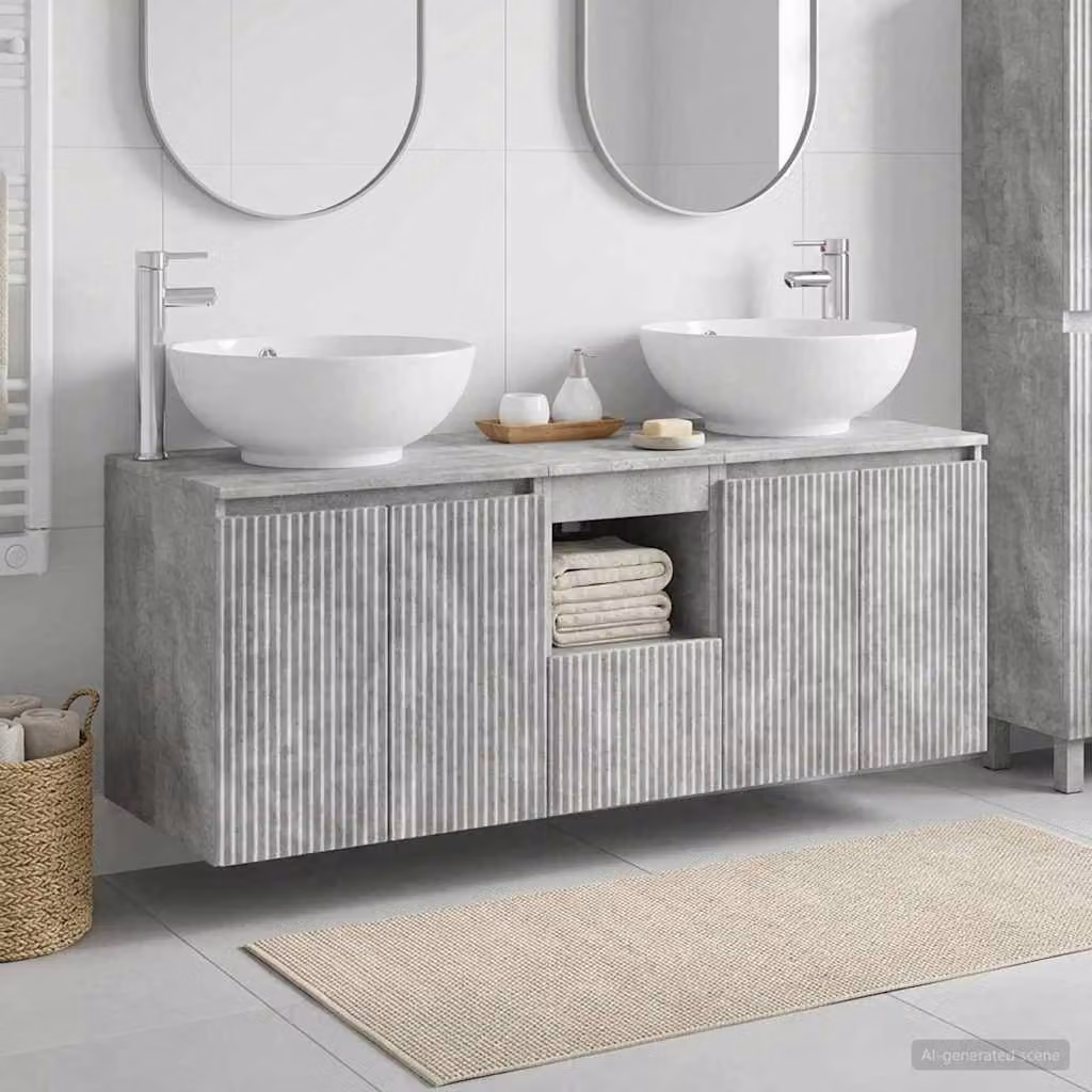 Set di 3 armadi da bagno moderni vidaXL in legno e metallo, colore grigio, L/P/H: 49,5 x 44,5 x 65 cm