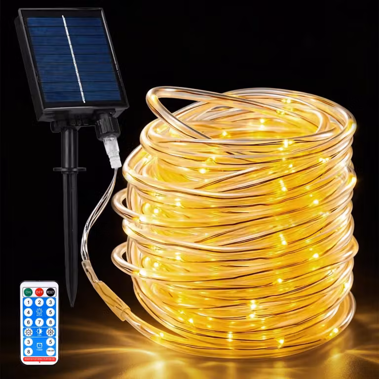 Catena luminosa solare, 20 metri, 200 LED, 8 modalità, con telecomando, impermeabile