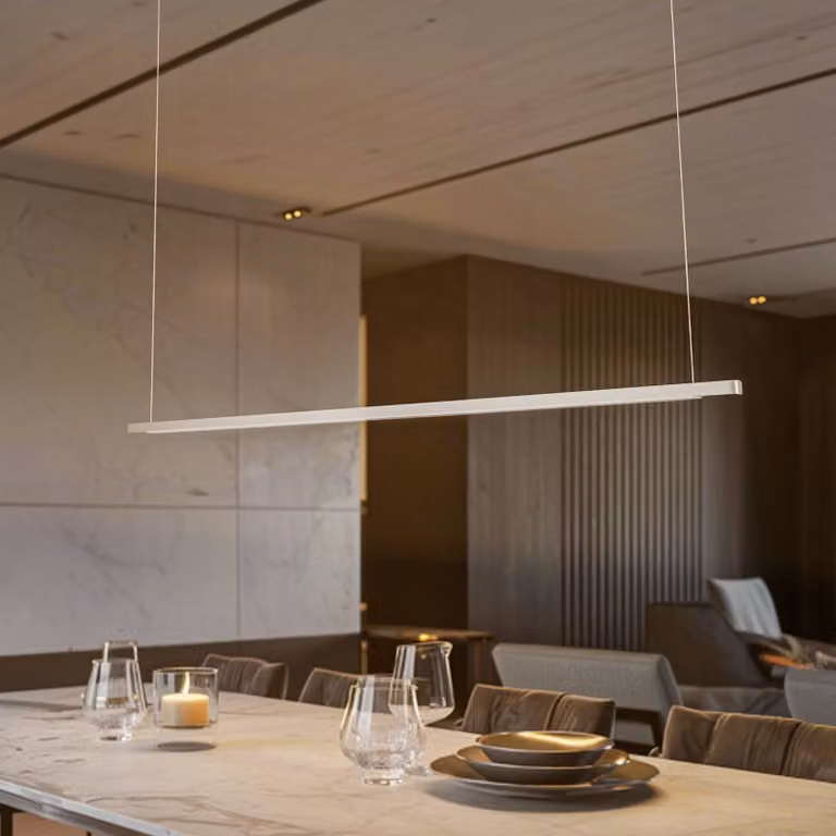 Lampada LED a sospensione Talon di Quitani in alluminio/anodizzato naturale 32W Quitani, dimmerabile, Alluminio / Grigio / Zincato, Cucina, Alluminio, Moderno