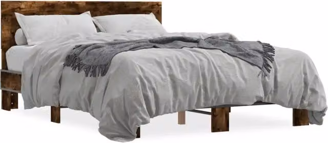 Letto matrimoniale | Letto per adulti | Giroletto Rovere Fumo 120x200 cm in Legno Multistrato Metallo