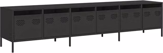 Mobile porta TV moderno HELLOSHOP26 in metallo nero opaco con ampio spazio contenitivo L: 202 cm, P: 39 cm, H: 43,5 cm