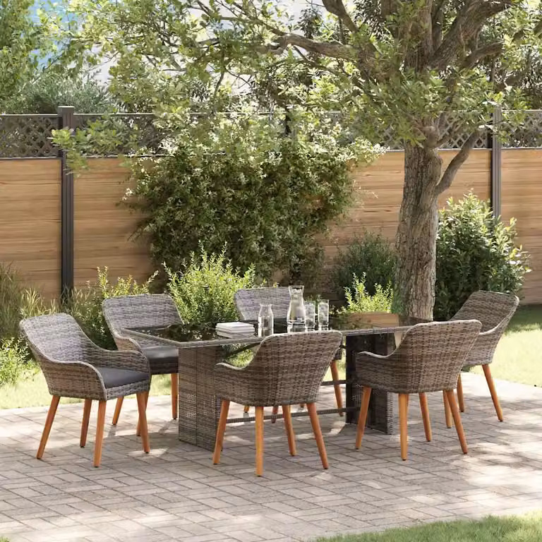Set da pranzo per giardino e terrazza vidaXL in polyrattan grigio, 7 pezzi