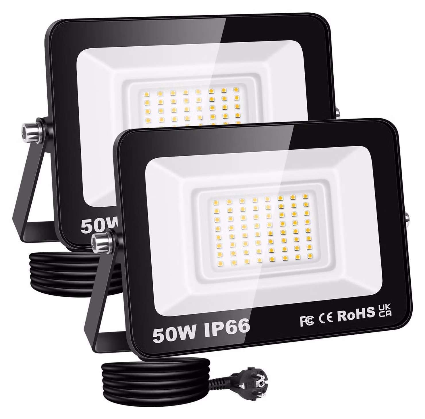 2 lampade LED da esterno, 50W, 5000 lumen, luce calda