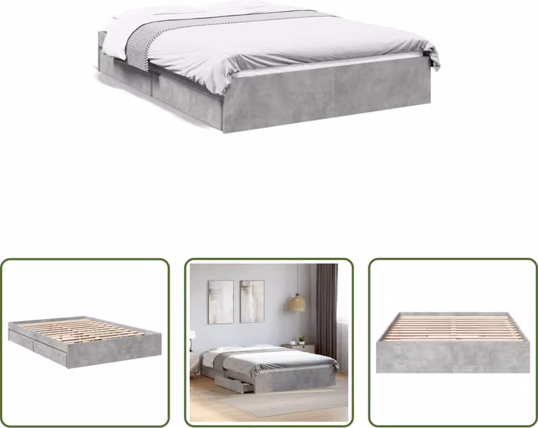 The Living Store Struttura letto con cassetti in cemento grigio 135x190 cm Materiale legno