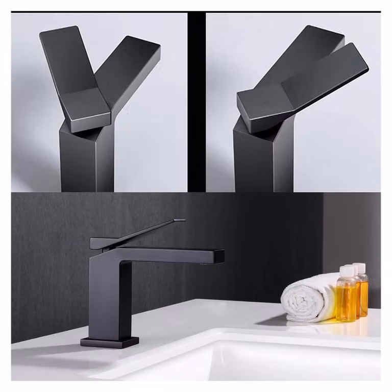 Rubinetto quadrato nero dal design minimalista, miscelatore per lavello da cucina, con alimentazione sia a acqua calda che fredda, miscelatore per bagno