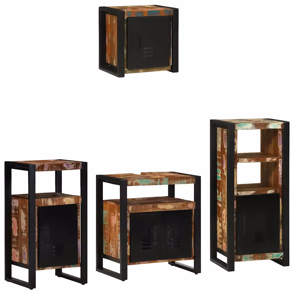 Set di mobili per il bagno vidaXL in legno multicolore e nero con armadietto a muro e mobile sottolavabo