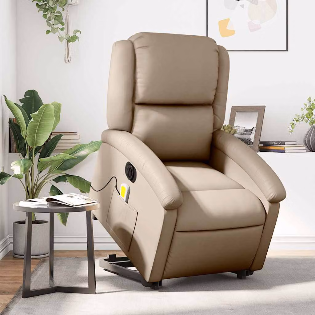 vidaXL Poltrona Alzapersona Massaggio Elettrica Cappuccino Similpelle