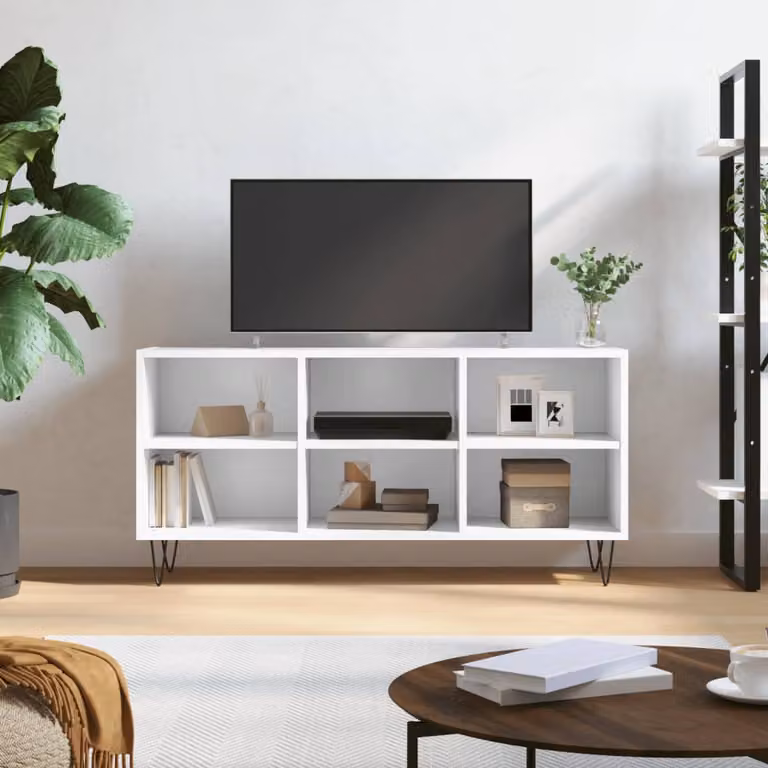 vidaXL Mobile Porta TV Bianco Moderno in Legno e Metallo L: 103,5 cm, P: 30 cm, H: 50 cm