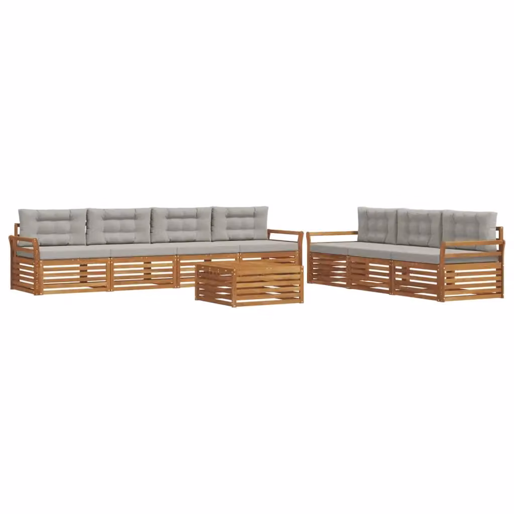 Set di divani da esterno a forma di U con tavolino da giardino vidaXL, composto da 8 pezzi in legno di acacia trattato, colori beige e grigio – 2