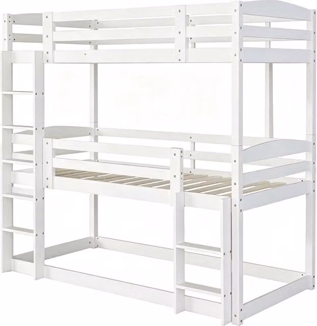 Letto a castello in legno con scaletta "Sephora" - 90 x 190 cm - Bianco
